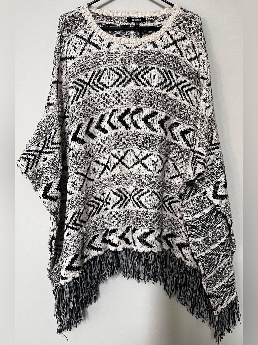 BB Dakota Fringe Knit Poncho Sweater